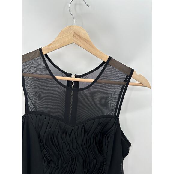 Cache Top Women MEDIUM Black Sheer Upper Exposed Back Zip Sleeveless Tank Blouse - Picture 3 of 6
